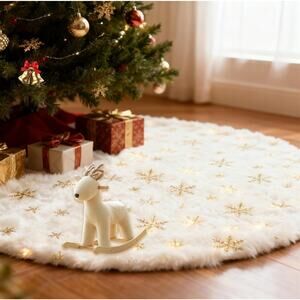 48 Inches Christmas Tree Skirts,White Christmas Decor,with Gold Sequin...